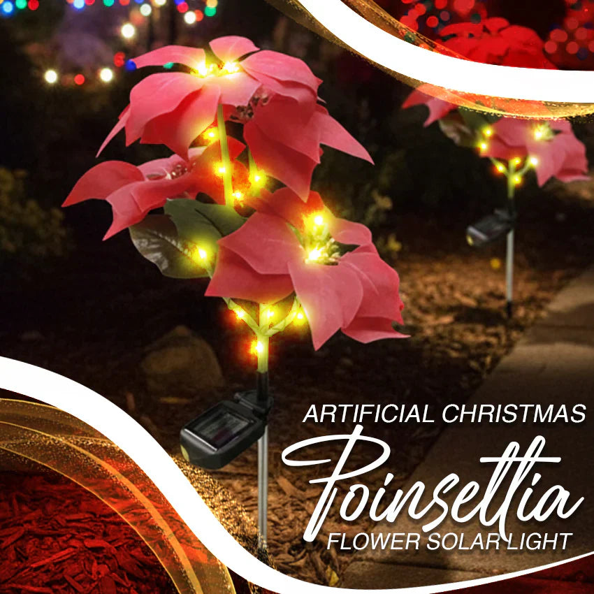 Donnez vie à votre jardin pour Noël ! Lampe solaire artificielle en forme de poinsettia de Noël - (étanche, pour le jardin, décoration de Noël)