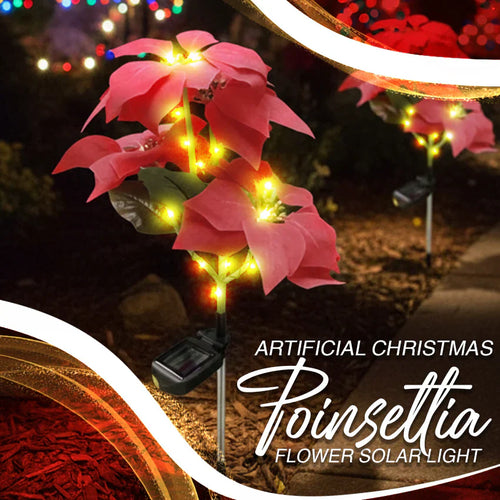 Donnez vie à votre jardin pour Noël ! Lampe solaire artificielle en forme de poinsettia de Noël - (étanche, pour le jardin, décoration de Noël)