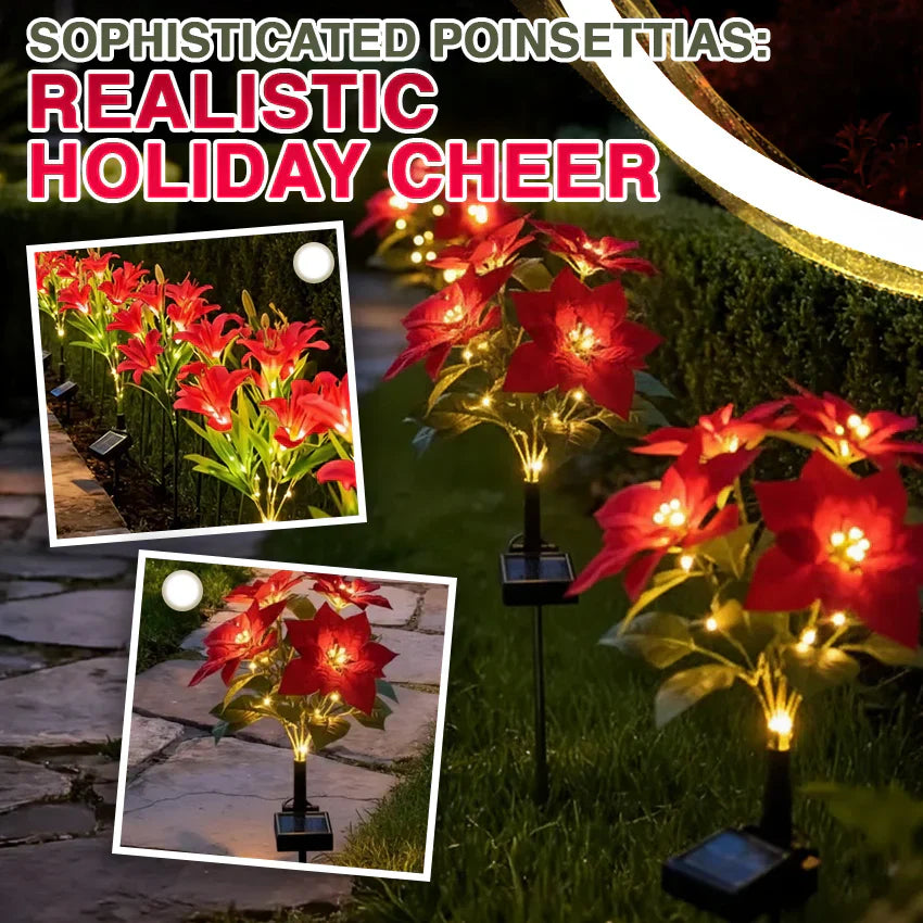 Donnez vie à votre jardin pour Noël ! Lampe solaire artificielle en forme de poinsettia de Noël - (étanche, pour le jardin, décoration de Noël)