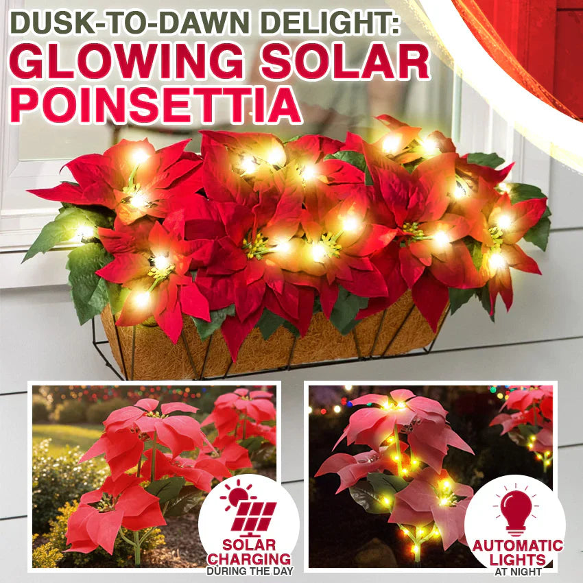 Donnez vie à votre jardin pour Noël ! Lampe solaire artificielle en forme de poinsettia de Noël - (étanche, pour le jardin, décoration de Noël)