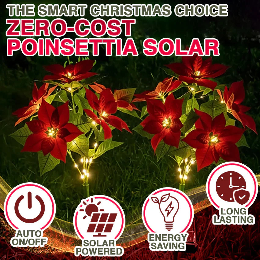 Donnez vie à votre jardin pour Noël ! Lampe solaire artificielle en forme de poinsettia de Noël - (étanche, pour le jardin, décoration de Noël)