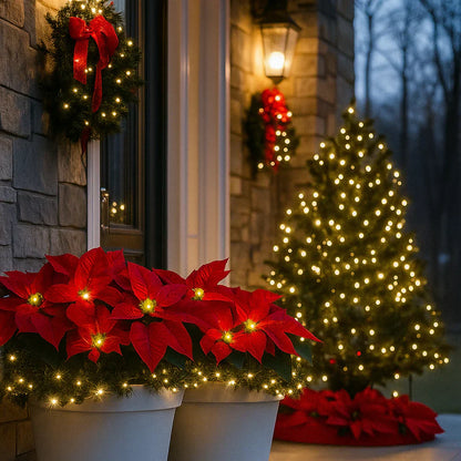 Donnez vie à votre jardin pour Noël ! Lampe solaire artificielle en forme de poinsettia de Noël - (étanche, pour le jardin, décoration de Noël)