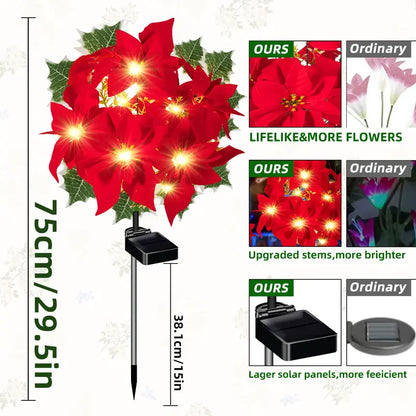 Donnez vie à votre jardin pour Noël ! Lampe solaire artificielle en forme de poinsettia de Noël - (étanche, pour le jardin, décoration de Noël)